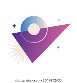 Abstract Triangle Shaped Rocket with Stars blinking, Flat Style Illustration