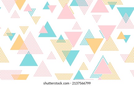 Abstract triangle shapes seamless pattern vector design. Fashionable print. Colorful triangles motion background. Mix triangular shapes repeating pattern.