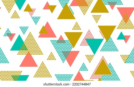 Abstract triangle shapes seamless pattern vector design. Wallpaper print. Colorful triangles motion backdrop. Mix triangular shapes endless pattern.