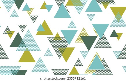 Abstract triangle shapes seamless pattern graohic design. Geometric print. Colorful triangles motion background. Triangular shapes scandinavian seamless pattern.