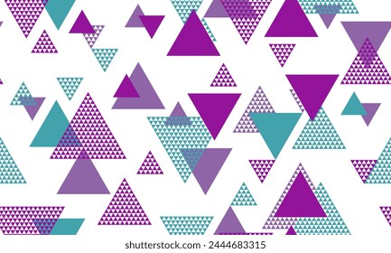 Abstract triangle shapes seamless pattern graohic design. Fashion fabric patchwork design. Colorful triangles motion background. Mix triangular shapes endless pattern.
