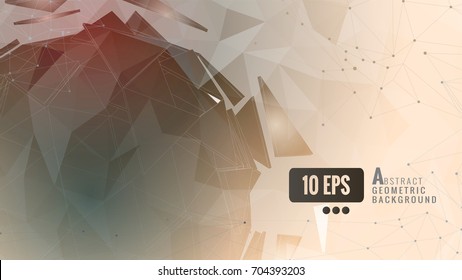Abstract triangle sphere combination on bright low poly background with connected dots