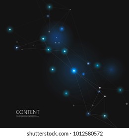 Abstract triangle structure. Network design with connecting dot and line. Vector dark space background.
