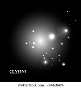 Abstract triangle structure. Network design with connecting dot and line. Vector dark space background.