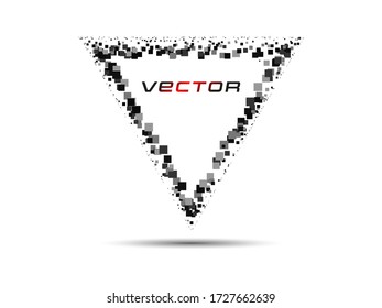 Resumen del marco de texto triangular con pequeñas partículas cuadradas. Elemento de diseño de vectores en un afiche de fondo blanco aislado.