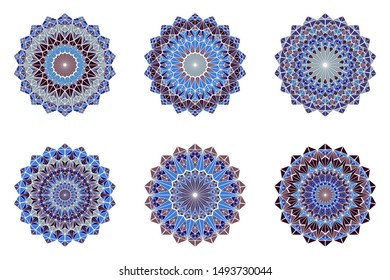 Abstract triangle tile mosaic mandala logo set - circular polygonal round ornamental vector designs from triangles