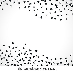 Abstract Triangle Vector Background. Explosion Burst Big Bang Wave. Black Confetti Border.