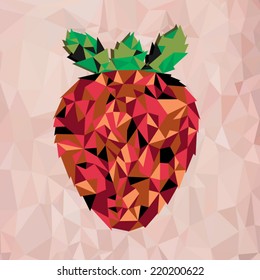 Abstract triangle vector strawberry. Healthy living concept. Geometric origami icon. Healthy summer sweets, treats. Fruitarian lifestyle.
