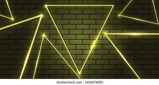 abstract triangle yellow bricks and neon background