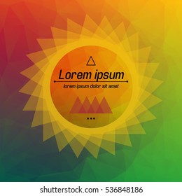 Abstract triangle yellow composition in the center looks like the sun and black title vector illustration