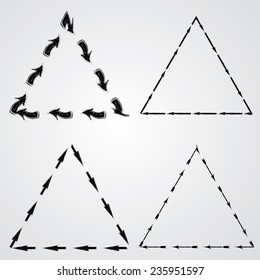 Abstract Triangles with Arrows in Grunge Style.