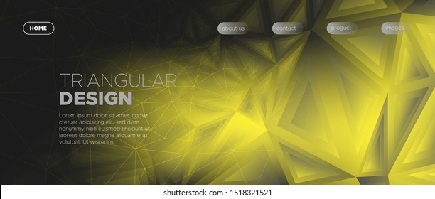 Abstract Triangles Background. Black Geometric Banner. Light Vector Web Site. Gradient Texture. Gold Triangle Wallpaper. Geometric Pattern. Futuristic Origami. 3d Abstract Triangular Geometry.