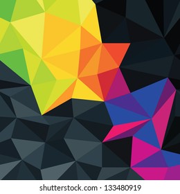 Abstract triangles background with colorful accented area, vector.