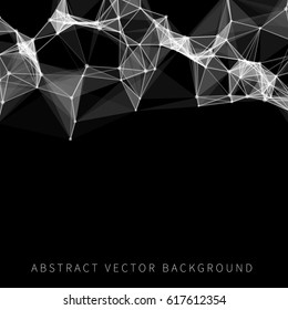 Abstract triangles background. Dots and points connected with lines. Isolated on black background.