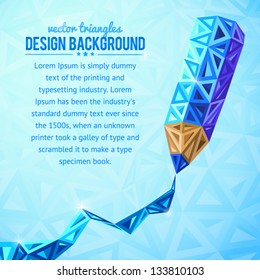 Abstract triangles blue vector pencil background