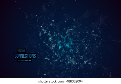 Abstract Triangles Connections Background. Technology/Science Design - Connecting Dots and Lines. Connection Structure. Polygonal Vector Background. Futuristic HUD.