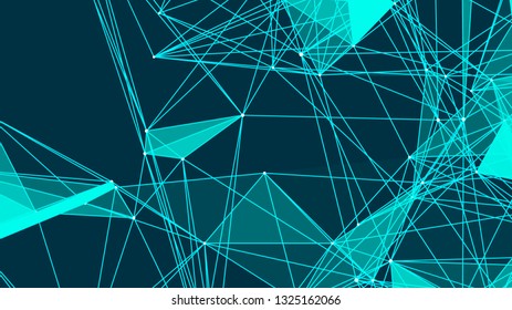 Abstract triangles with connections are in space. Background with connecting dots and lines. Connection structure, 3d rendering backdrop