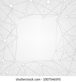 Abstract triangles copy space background. Low poly frame with place for text. Dots and lines connected. Polygonal vector illustration.