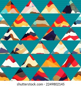 Abstract triangles with marine background. Semless pattern