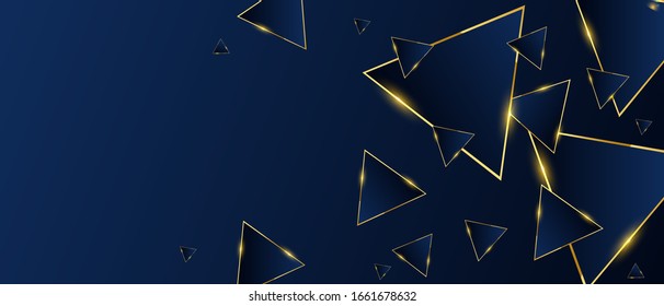 Triângulos abstratos padrão luxo azul escuro com fundo vector ouro