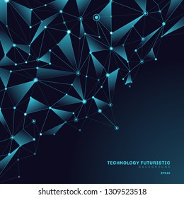 Abstract triangles polygonal shapes on dark blue background consisting of lines and points in the form of planets and constellations technology concept. Digital internet connection. Vector