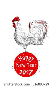Abstract triangles rooster space low poly. Grey wireframe polygonal new year 2017 concept. Vector illustration for you Merry christmas card. EPS10. Connection structure.