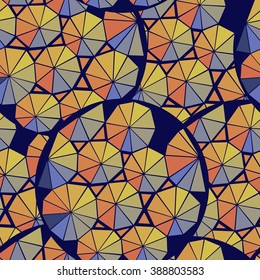 Abstract triangles in round. Colorful vector seamless pattern.