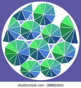 Abstract triangles in round. Colorful vector object.