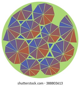 Abstract triangles in round. Colorful vector object.
