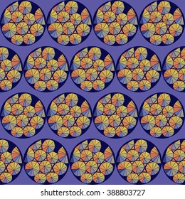 Abstract triangles in round. Colorful vector seamless pattern.
