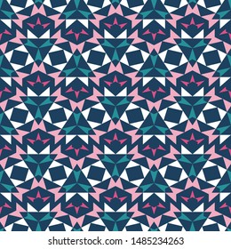 Abstract triangles seamless pattern. Simple geometric shapes in ethnic style. Symmetrical patterns for your textile design and packaging.
