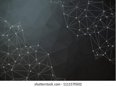 Abstract triangles space low poly. Dark Night Sky background with connecting dots and lines. Light connection structure Milky Way. Polygonal vector background. Futuristic HUD.