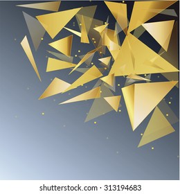 Abstract triangles space low poly. White background with connecting dots and lines. Light connection structure. Polygonal vector background. Futuristic HUD.Gold illustration.