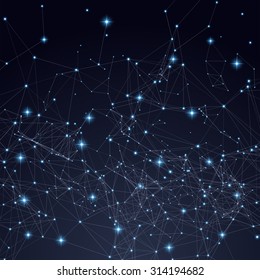 Abstract triangles space low poly. Dark background with connecting dots and lines. Light connection structure. Polygonal vector background. Futuristic HUD.