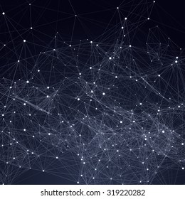 Abstract triangles space low poly. Dark background with connecting dots and lines. Light connection structure. Polygonal vector background. Futuristic hud. EPS 10