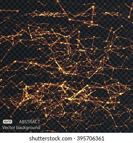 Abstract triangles space low poly. Dark background with connecting dots and lines. Light connection structure. Polygonal vector background. Futuristic yellow hud. EPS 10