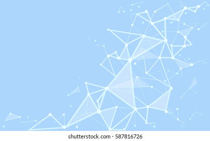 Abstract triangles space low poly. White blue background with connecting dots and lines. Light connection structure. Polygonal vector background. Futuristic HUD.