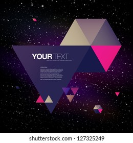 Abstract triangles text box design vector with universe background