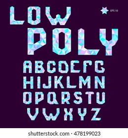 Abstract triangles vector alphabet. Angular gentle colored font. EPS10 Soft iridescent alphabet. Geometric font.