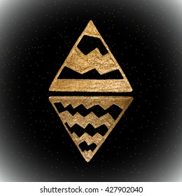 Abstract Triangles Vector Illustration. Gold Hand Drawn Ethnic Decoration.