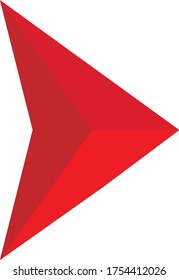 abstract triangular arrow icon on white background. flat style. glossy triangle arrow logo. red arrow symbol. 