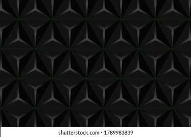 Abstract triangular background. Carbon triangle tiles. Interior design concept. 3d architectural render illustration. Geometry pattern. Random cells. Polygonal glossy surface.