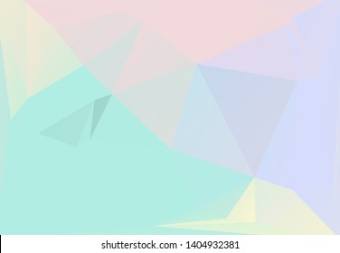 Abstract triangular background, with pastel colors inspired from the 80s 90s aesthetics. Holographic low poly design.