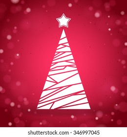 Abstract triangular christmas tree on a red shiny background