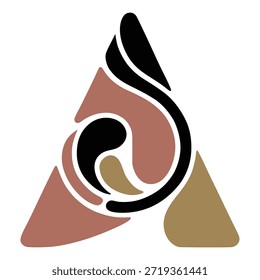 Abstract triangular design with swirling shapes in shades of brown and black