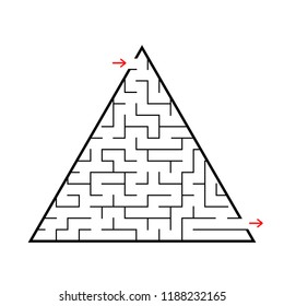 An abstract triangular labyrinth with an entrance and an exit. An interesting and useful game for children. Simple flat vector illustration isolated on white background