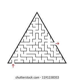 An abstract triangular labyrinth with an entrance and an exit. An interesting and useful game for children. Simple flat vector illustration isolated on white background