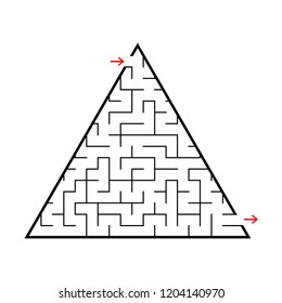 An abstract triangular labyrinth with an entrance and an exit. An interesting and useful game for children. Simple flat vector illustration isolated on white background