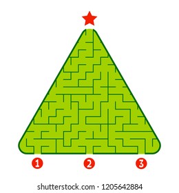 Abstract triangular labyrinth. Game for kids. Puzzle for children. Find the right path to the star. Labyrinth conundrum. Flat vector illustration isolated on white background. Christmas tree.
