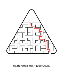 Abstract triangular labyrinth. Game for kids. Puzzle for children. One entrance, one exit. Labyrinth conundrum. Flat vector illustration. With answer. With place for your image